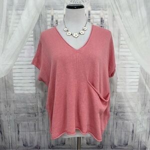 Eileen Fisher Blossom Pink Organic Linen Cotton V-Neck Box Top Pocket Oversized